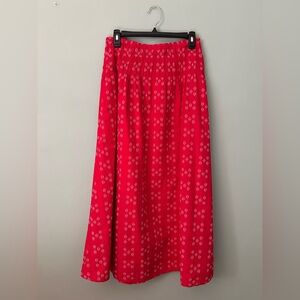 Fat Face Mary Red Jacquard Midi Skirt.